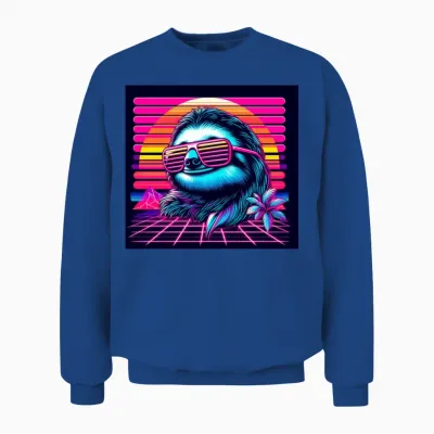 Synthwave Retro 80's Sloth Unisex Sweatshirt - Royal
