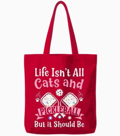 Womens Cats and Pickleball Funny Pickleball Player Tote Bags - Red