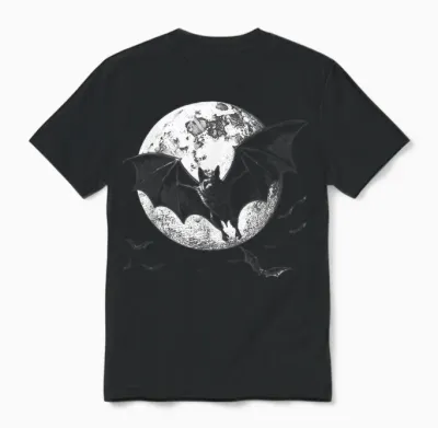 Gothic Bat Full Moon Halloween Horror Vampire Goth Girl T-Shirt, Black Unisex T-Shirt - Black