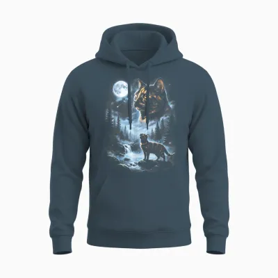 Tortoiseshell Cat Howling at the Moon 90s Retro Vintage Unisex Hoodie - Dark Heather