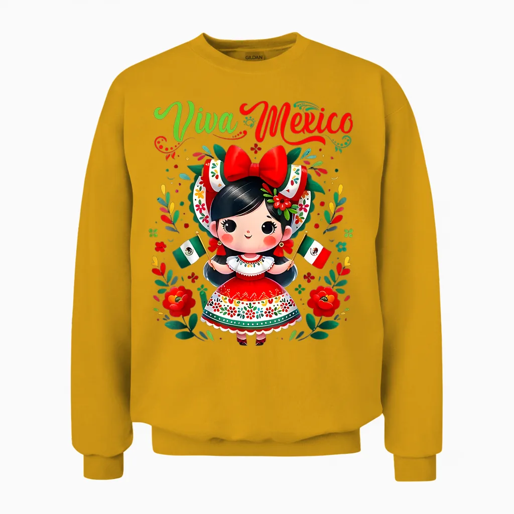 Viva Mexico Mexican Girl Mexico Independence Day Unisex Sweatshirt in Gold