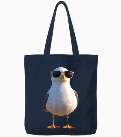 Seagull Beach North Sea Baltic Gull Silver T-Shirt, Black, S Tote Bags - Navy