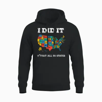 Visited All 50 States Usa Map for Travel Unisex Hoodie - Black