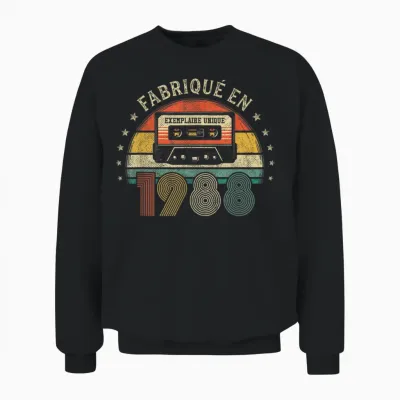 Fabriqué En 1988 Vintage Cassette - Cadeau Anniversaire 1988 Unisex Sweatshirt - Black