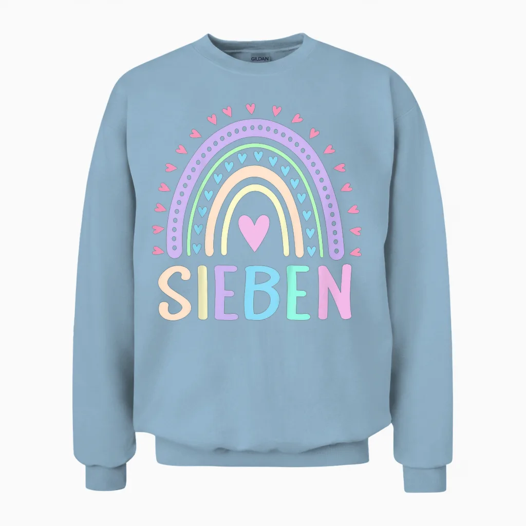 Children's Seven 7 Jahre Mädchen Geburtstag T-Shirt, Black Unisex Sweatshirt in Light Blue