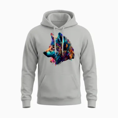 Bunter Wolf Mit Kopfhörern, Musikgrafik, Herren, Damen, Kinder Langarmshirt Unisex Hoodie - Ash