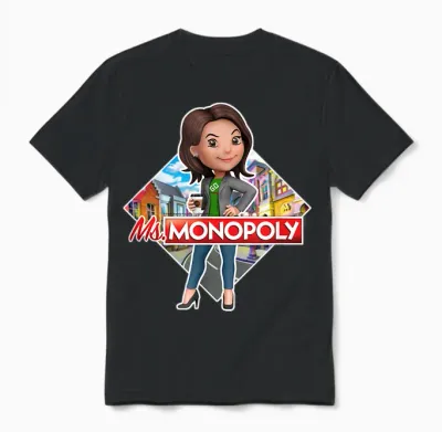 Monopoly Mrs Monopoly T-Shirt Board Game Logo, Black, S Unisex T-Shirt - Black