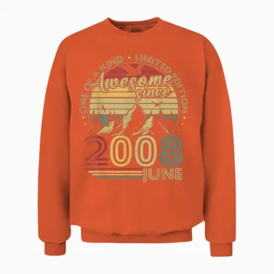 Vintage Anniversaire 18 Ans Cadeau Née En Juin 2008 Unisex Sweatshirt - Orange