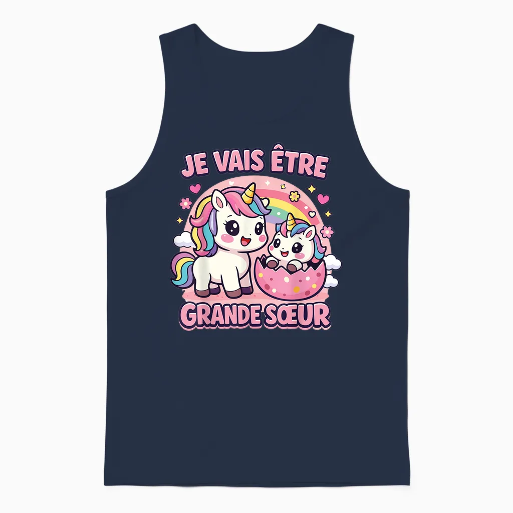 Je Vais être Grande Sœur Licorne Cadeau Annonce Grossesse Unisex Tank Top in Navy