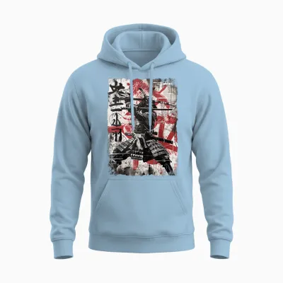 Vintage Samurai Mask Asia Japan Graffiti Tokyo Samurai T-Shirt, Black Unisex Hoodie - Light Blue
