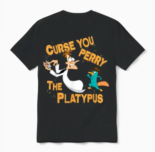 Disney Phineas and Ferb Curse You T-Shirt Small Unisex T-Shirt in Black