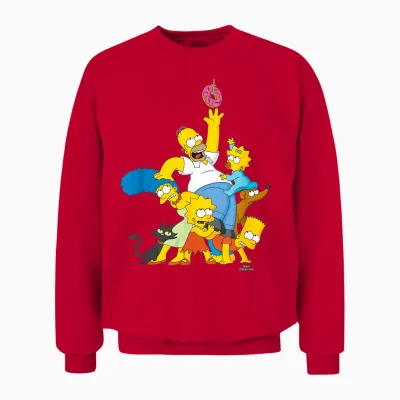 The Simpsons Family Donut Reach T-Shirt Small Unisex Sweatshirt - Red