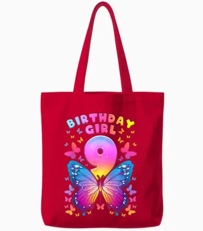 9. Geburtstag, Mädchen 9 Jahre, Schmetterling, Nummer 9 Tote Bags - Red