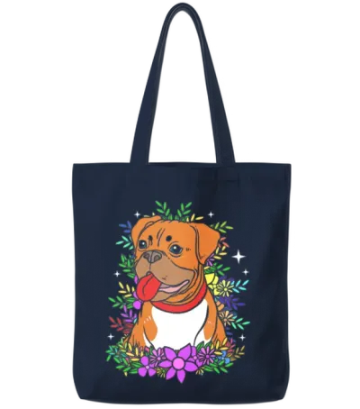 Cute Dog Pet Owner Dog Print Flower Boxer Dog Tote Bags - Navy
