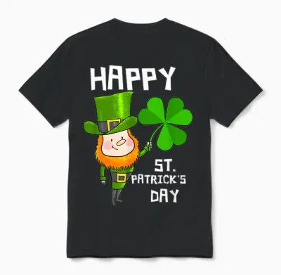Happy St. Patrick's Day Kobold Erwachsene Männer Frauen Kinder Unisex T-Shirt - Black