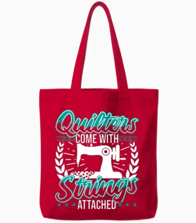 Quilters Come with Strings Attached Tote Bags - Red