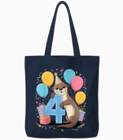 Otter 4. Geburtstag Junge Mädchen 4 Jahre Vierte Vier Otter Tote Bags - Navy