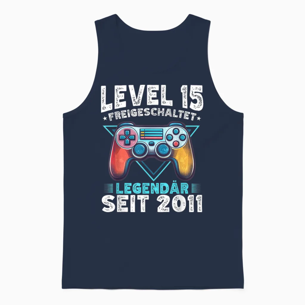 Level 15 Geburtstag Junge Gamer Mann Deko Jahrgang 2011 Unisex Tank Top in Navy