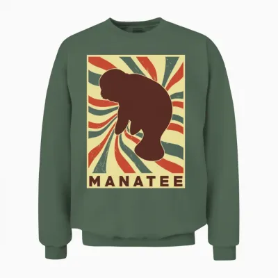Manatee Retro Vintage Unisex Sweatshirt - Military Green