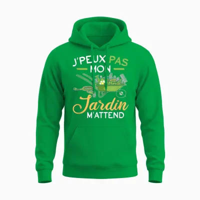 J'peux Pas Mon Jardin M'attend M'attend Gardening Fun Unisex Hoodie - Irish Green