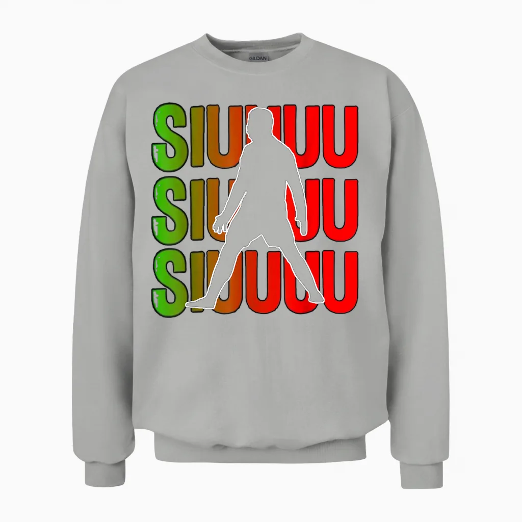 Siuuuu Funny Soccer Present for Soccer Lovers Fan Kid's Boys Unisex Sweatshirt in Ash
