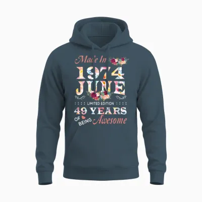 June 1974 Flower 49 Years of Being Awesome Unisex Hoodie - Dark Heather