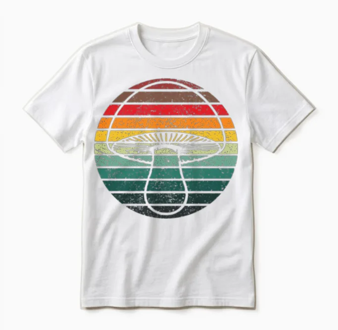 Retro Layers Mushroom Unisex T-Shirt in White