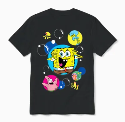 Spongebob Squarepants and Co in Bubbles Kids T-Shirt, Black, 2 Unisex T-Shirt - Black