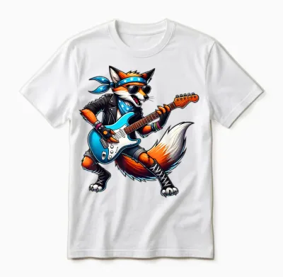Punk Fox Guitar Rock N Roll Gothic Kids Rock Star Funny Unisex T-Shirt - White