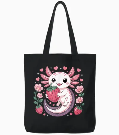 Axolotl Erdbeere Kawaii Anime Axolotl Tote Bags - Black