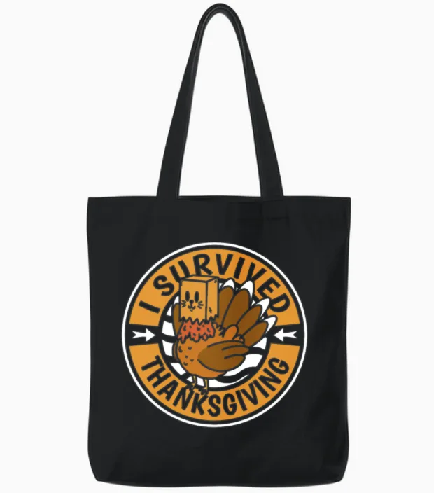 Thanksgiving Funny Tote Bags in Black