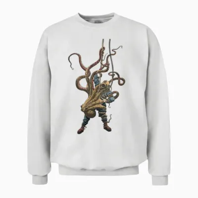 Vintage Diver Struggling with a Giant Octopus Urm Unisex Sweatshirt - White