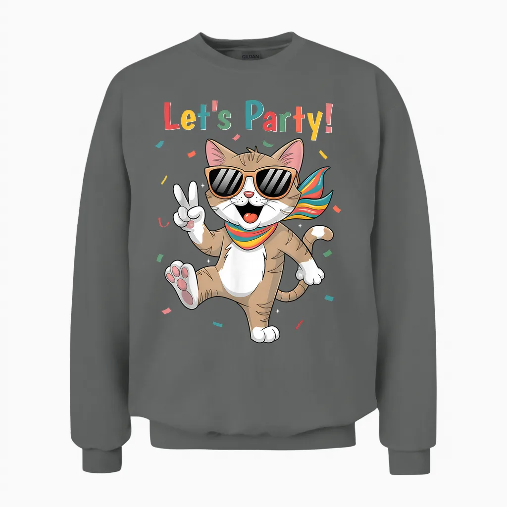Katze Let's Party Outfit Damen Herren Junge Mädchen Katzen Unisex Sweatshirt in Graphite Heather