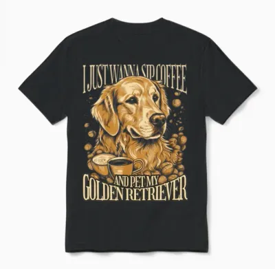 Golden Retriever Dog Realistic Unisex T-Shirt - Black