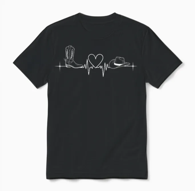 Line Dance Heartbeat Ecg Pulse Line Dance Unisex T-Shirt in Black