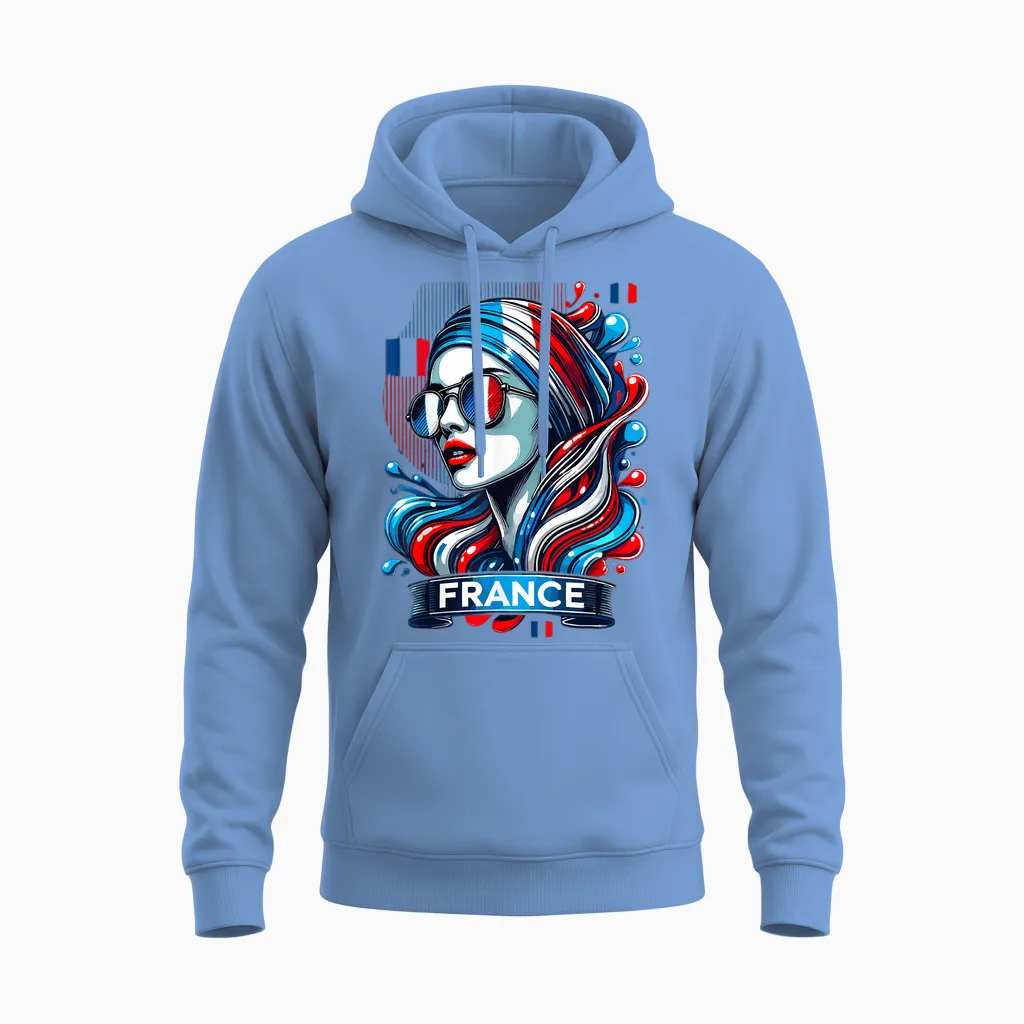 French Flag, French Flag Gift, France Supporter, T-Shirt, White, S Unisex Hoodie in Carolina Blue