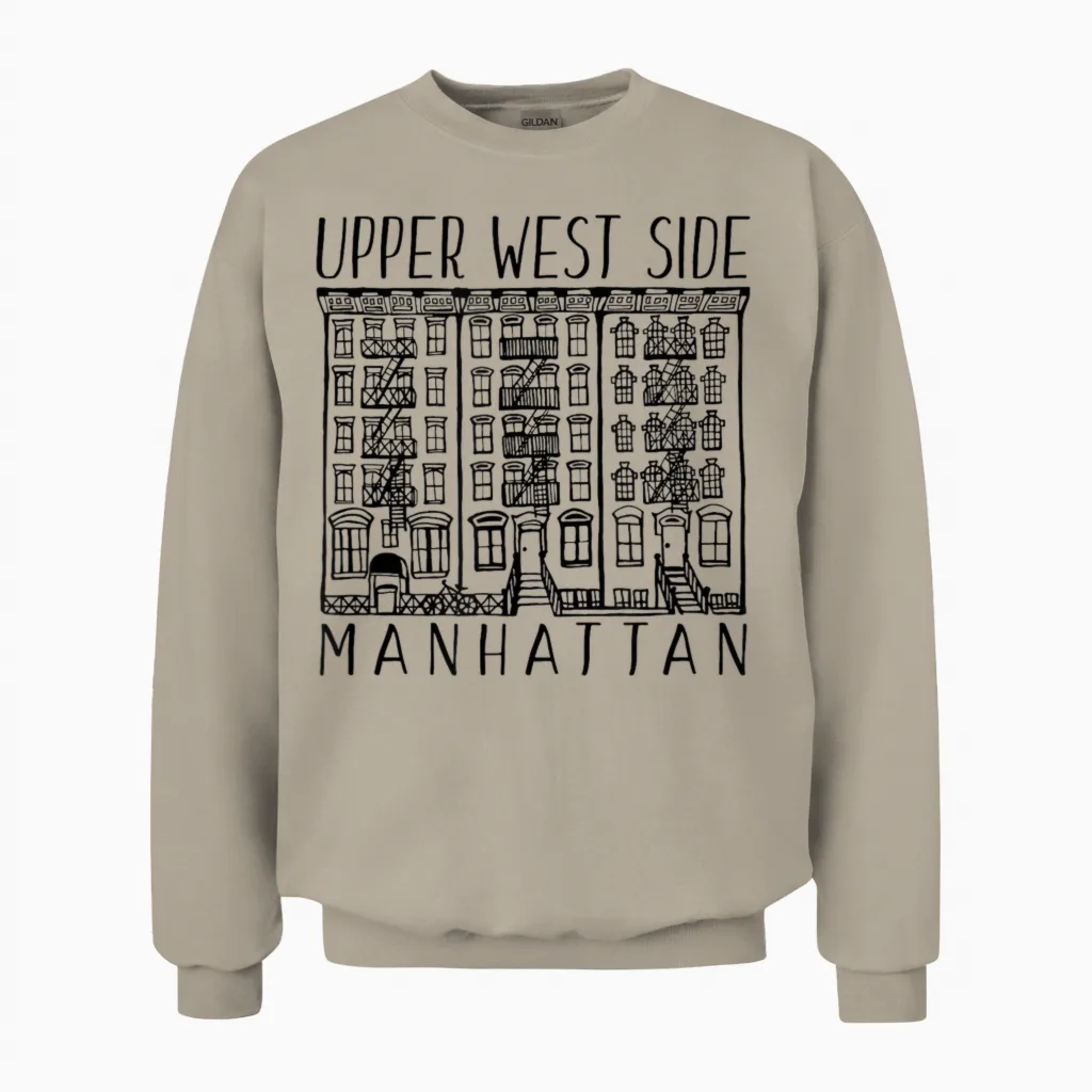 Upper West Side Manhattan New York T-Shirt, White, S Unisex Sweatshirt in Sand