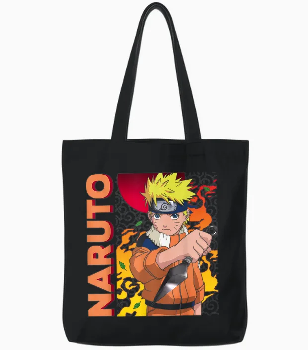 Naruto Main Character on Elemental Background Tote Bags in Black