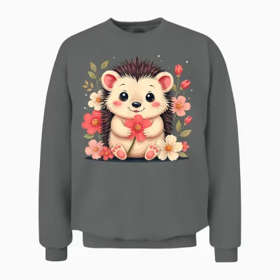 Hérisson Avec Fleurs Pour Jeunes Hommes Femmes Unisex Sweatshirt - Graphite Heather