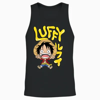 One Piece Anime Luffy Chibi with Bubble Letters Unisex Tank Top - Black