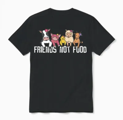 Friends Not Food - Animal Love, Animal Welfare Unisex T-Shirt - Black