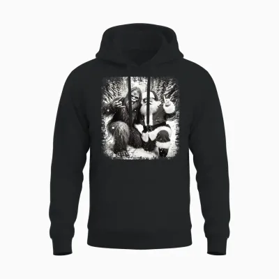 Santa with Bigfoot Christmas Lights Funny Sasquatch Believe Unisex Hoodie - Black