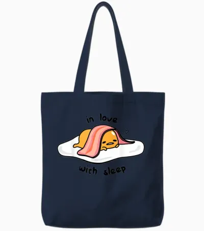 Gudetama in Love with Sleep Tote Bags - Navy