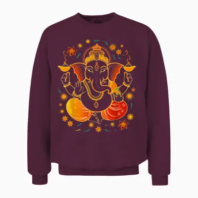 Hindu Ganesh Puja Elephant God India Meditation Yoga Murti T-Shirt, Black, S Unisex Sweatshirt - Maroon
