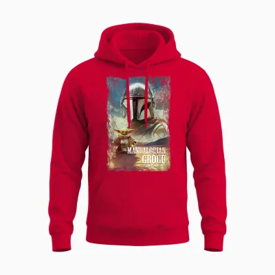 Star Wars the Mandalorian and Grogu Movie Classic Poster Art Unisex Hoodie - Red