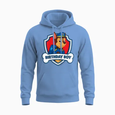 Enfant Pat Patrouille Officiel Chase Birthday Boy Happy Pup Unisex Hoodie - Carolina Blue