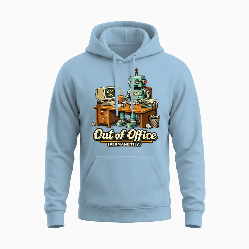Hors Du Bureau Humour De Travail Robot Ia Drôle Permanent Unisex Hoodie in Light Blue