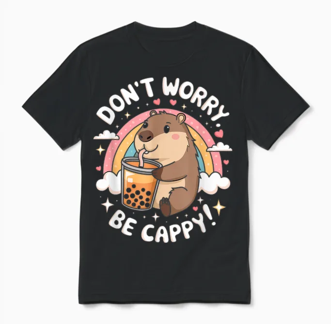 Don't Worry Be Cappy Happy Ocean Stimmungsdesign Unisex T-Shirt in Black