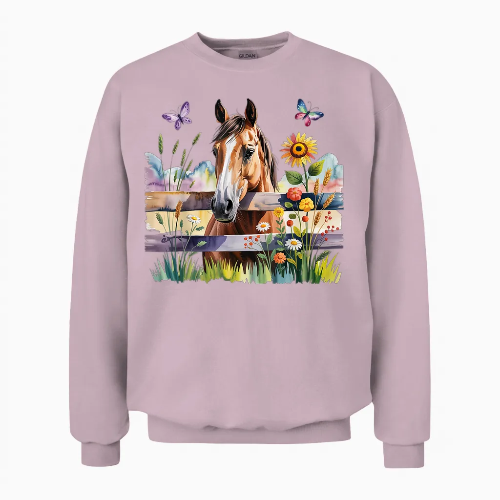 Süßes Pferde Motiv Für Mädchen Stall Und Reiten Unisex Sweatshirt in Light Pink