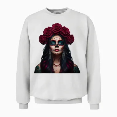 Dia -De-Los Muertos Graphic Funny Mexican Mickey Skulls T-Shirt, Black, S Unisex Sweatshirt - White